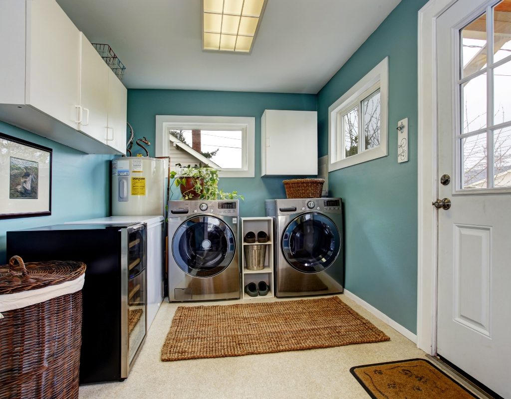 stylish blue laundry room