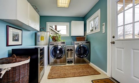 stylish blue laundry room