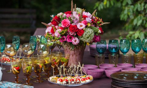 outdoor table centerpiece colorful floral