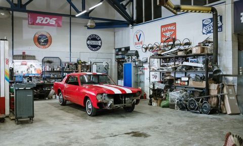 Sports car in garage