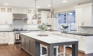 Luxury home with gray and white kitchen island