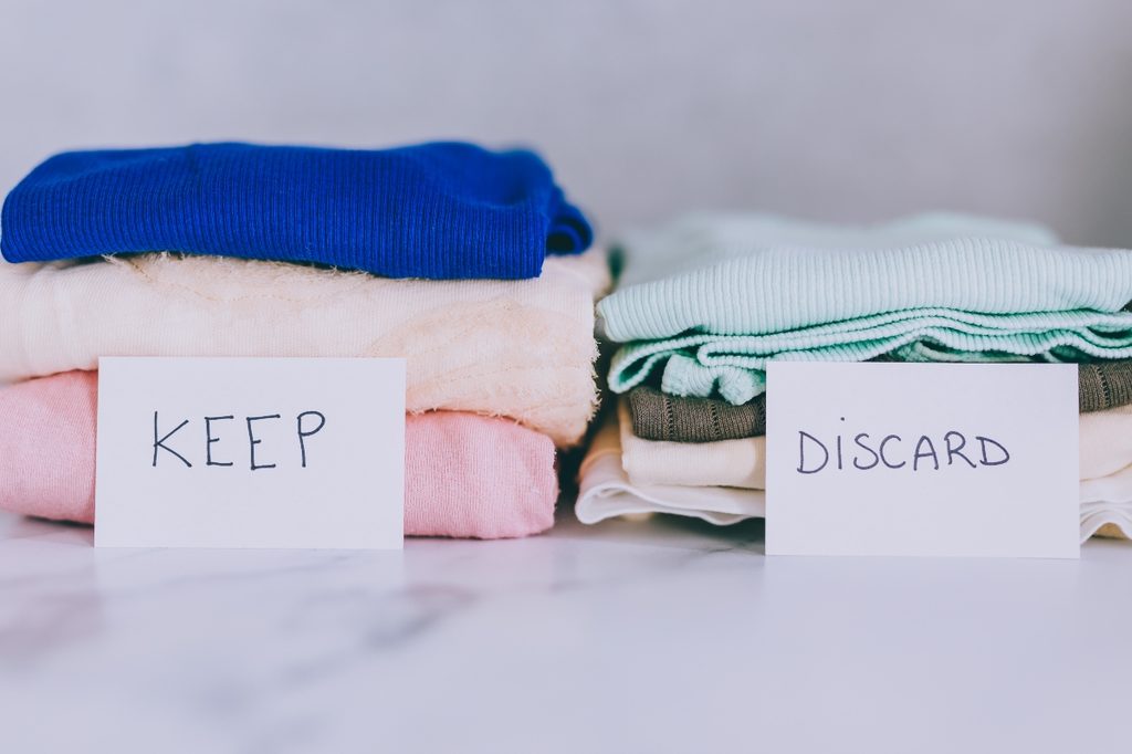 Keep and discard pile for decluttering