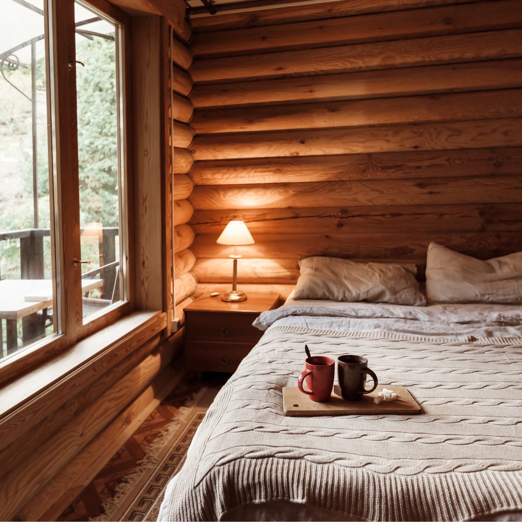Log cabin bedroom