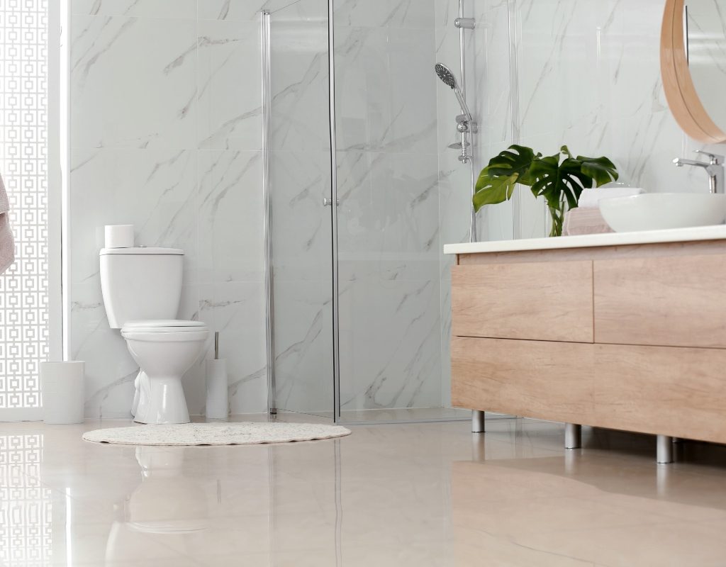 modern bathroom floor tiles and cabinet
