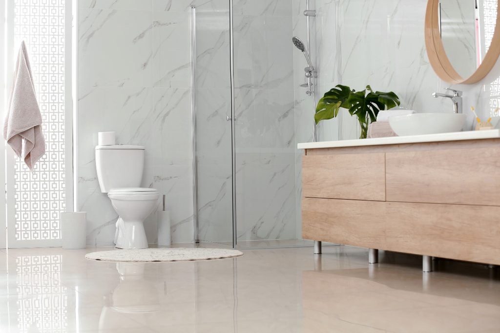 modern bathroom floor tiles and cabinet