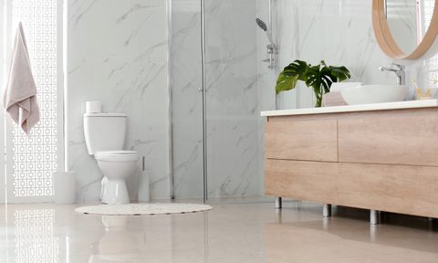 modern bathroom floor tiles and cabinet