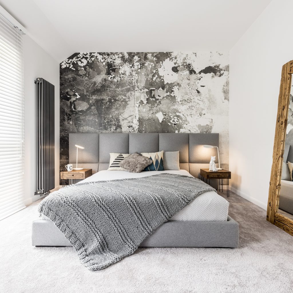 King sized bed in modern bedroom