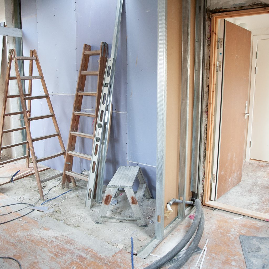 Ladders and tools in a room