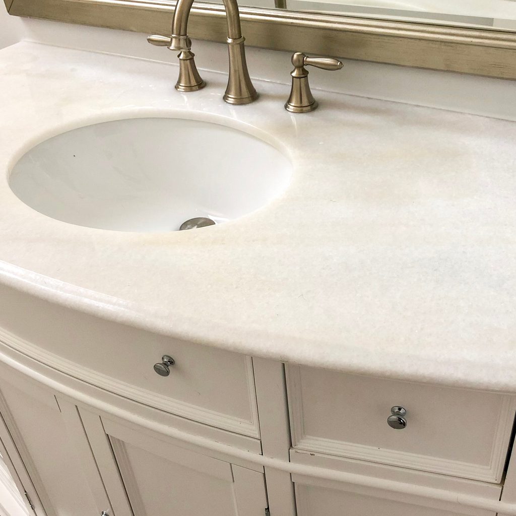 Traditional bathroom vanity with neutral tones