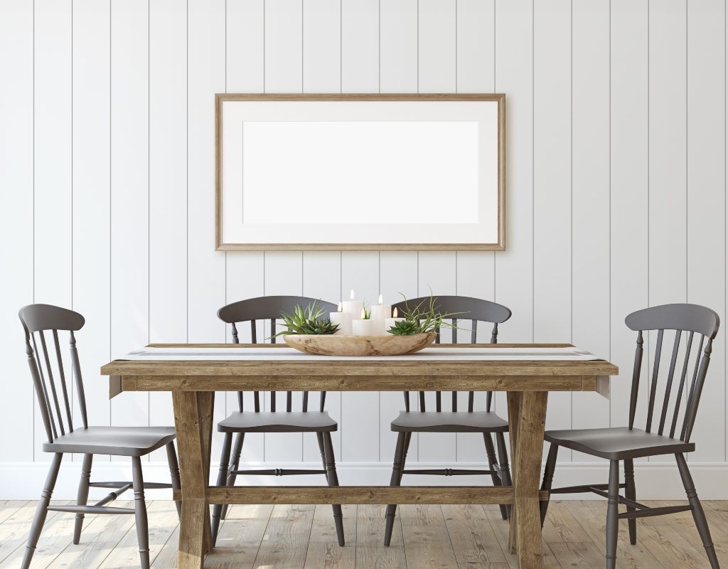 White wood paneled dining room