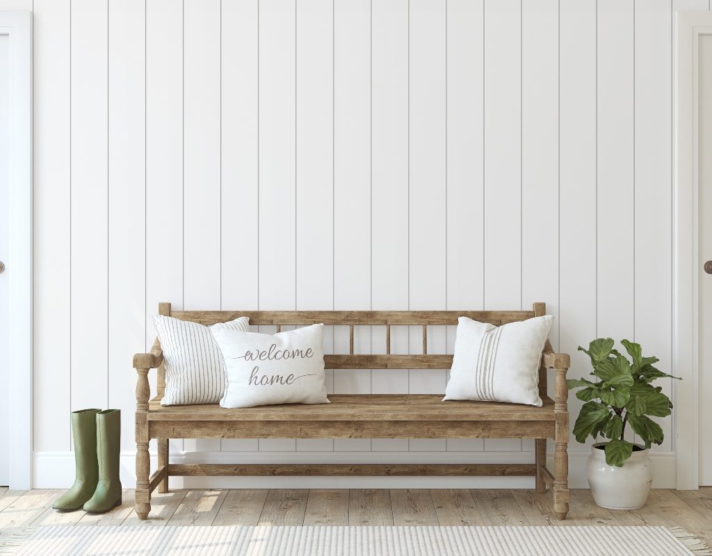 white painted wood paneling on wall