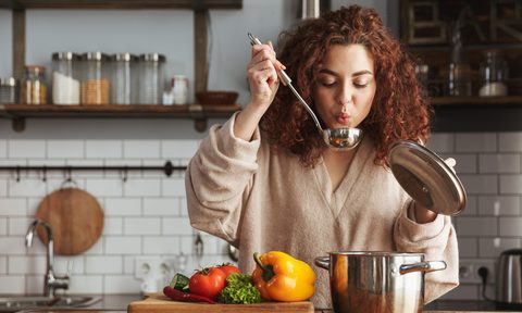 turn any vegetable into soup woman pot ladle