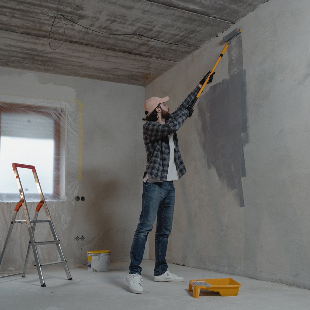 Man working on garage remodel