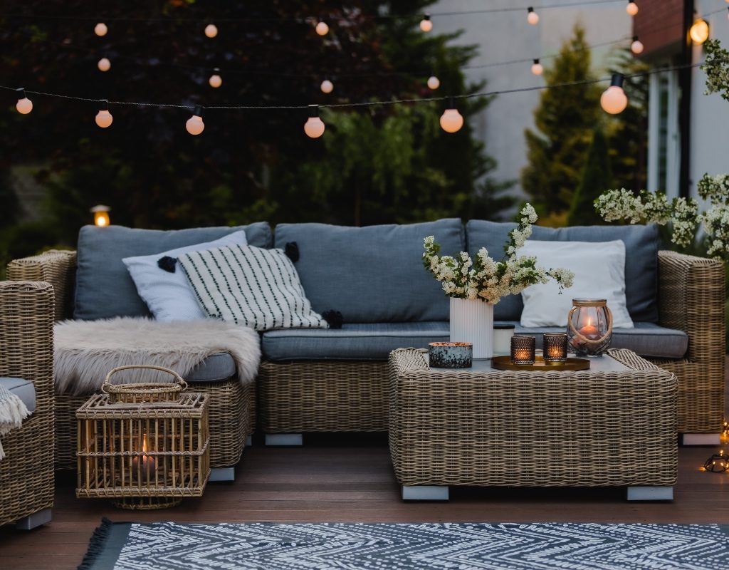 evening outdoor backyard patio setup