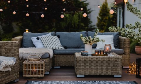 Evening outdoor backyard patio setup