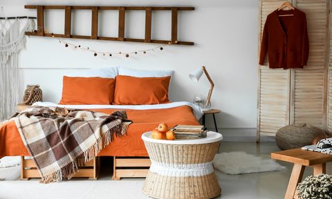 bedroom with a fall color pallet
