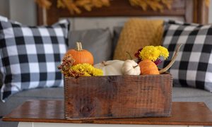 Plaid fall decor in living room