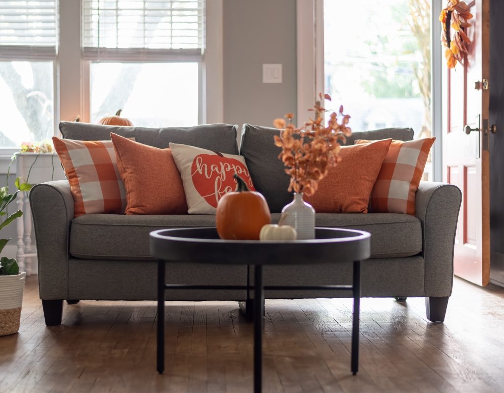 fall living room decor on couch