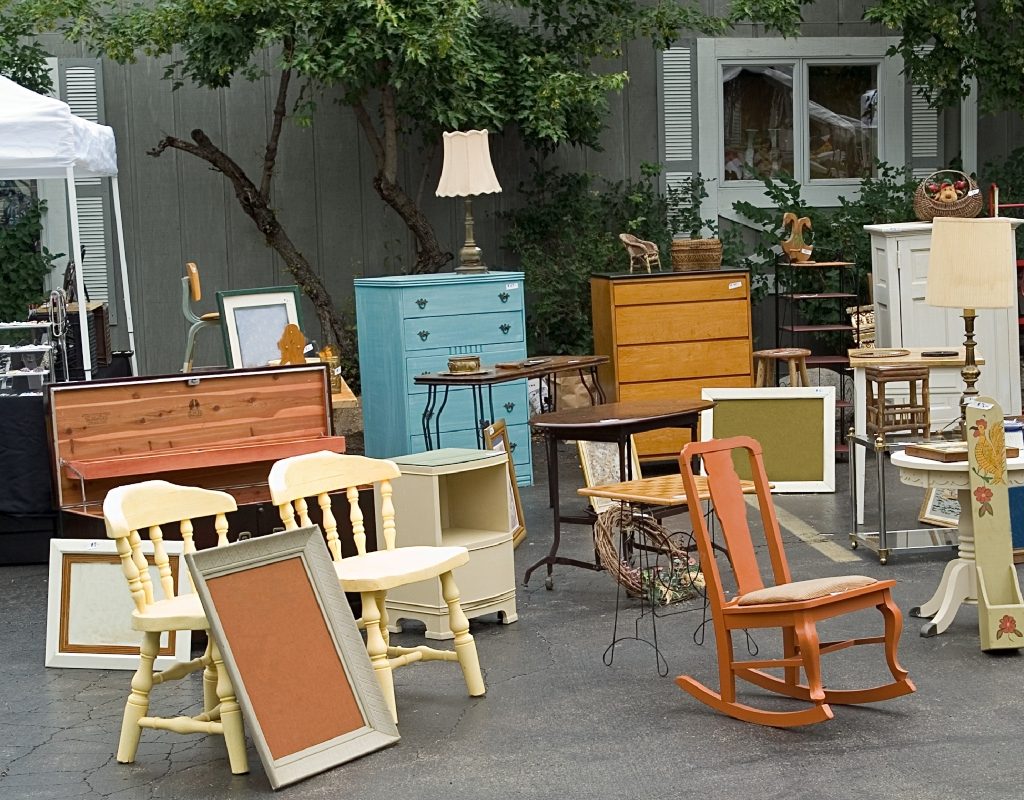 garage sale with used furniture