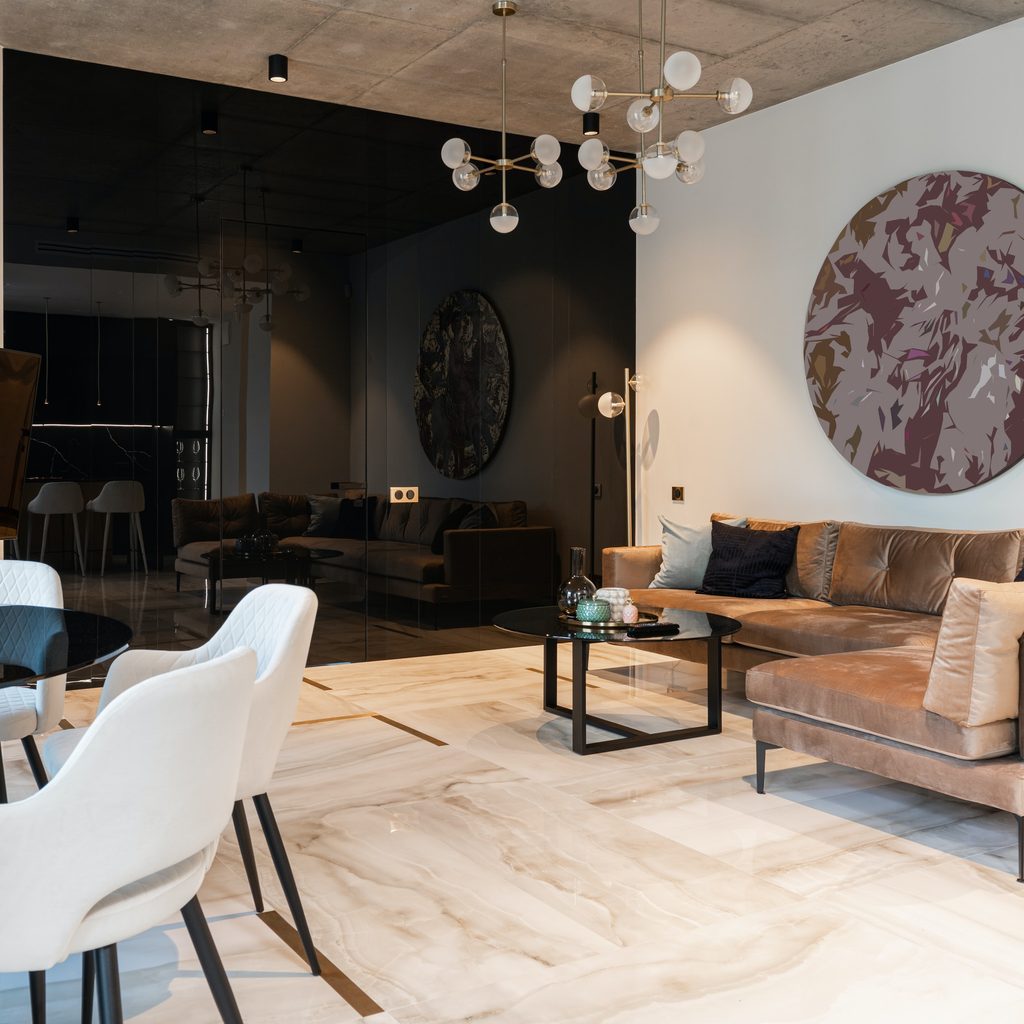 Living room with neutral tones on walls