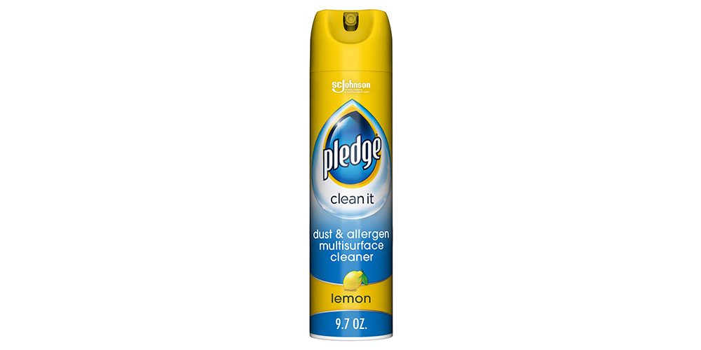 Pledge Clean It Dust & Allergen Multisurface Cleaner Spray on a white background.