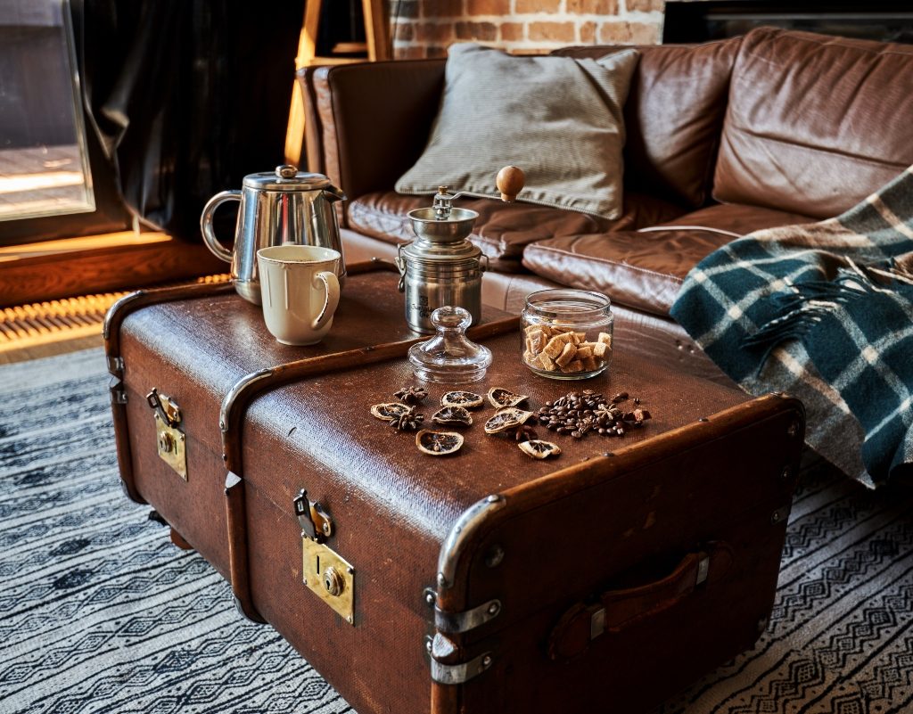 Vintage chest as a living room coffee table