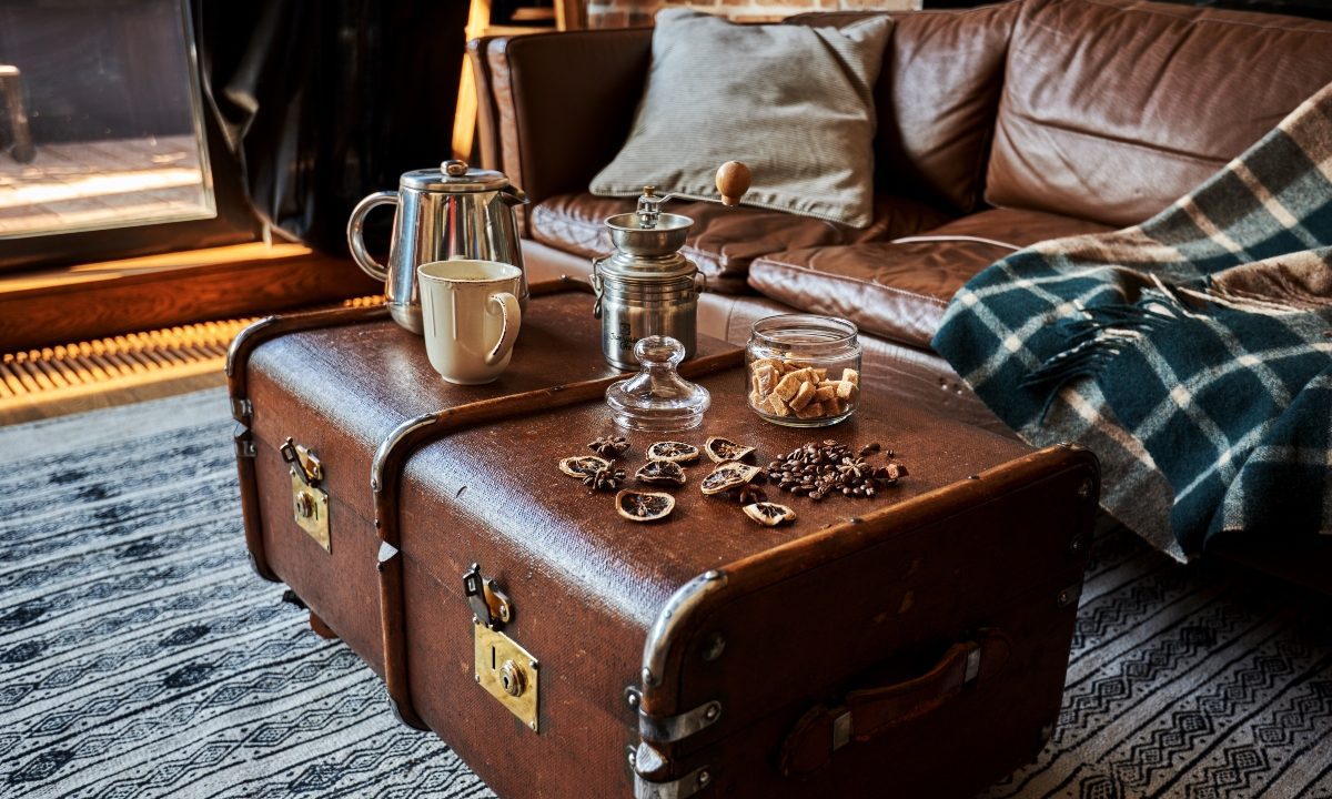 Vintage chest as a living room coffee table
