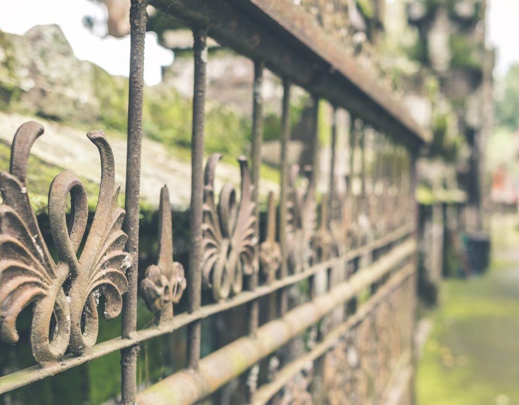 Wrought-iron fence in a yard