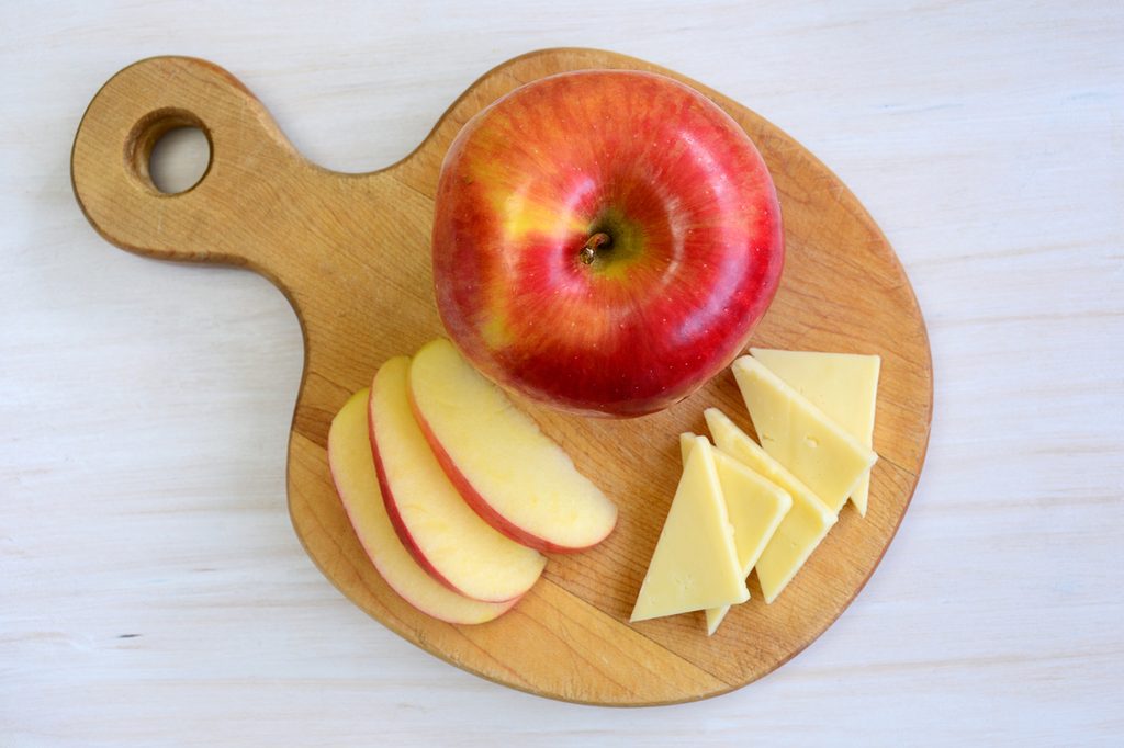 apple slices on cheese board