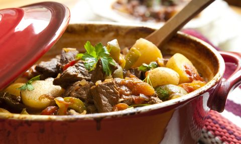 crockpot filled with beef stew