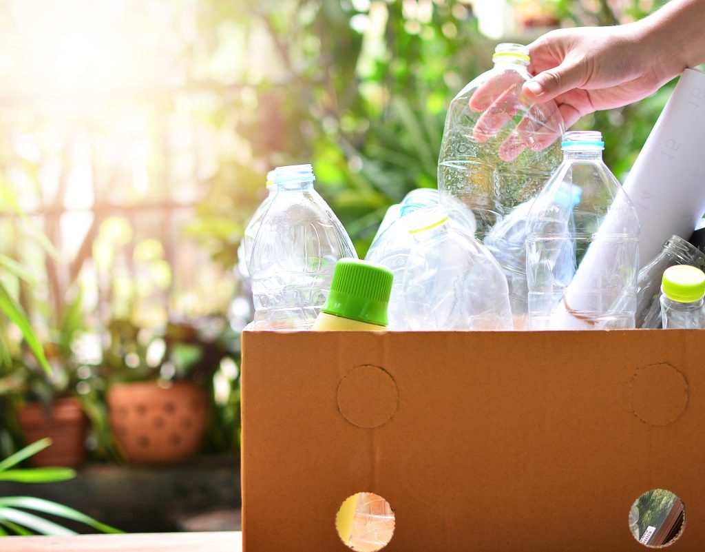 box with recyclable plastic bottles