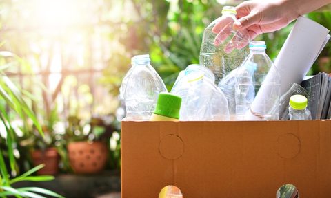 box with recyclable plastic bottles