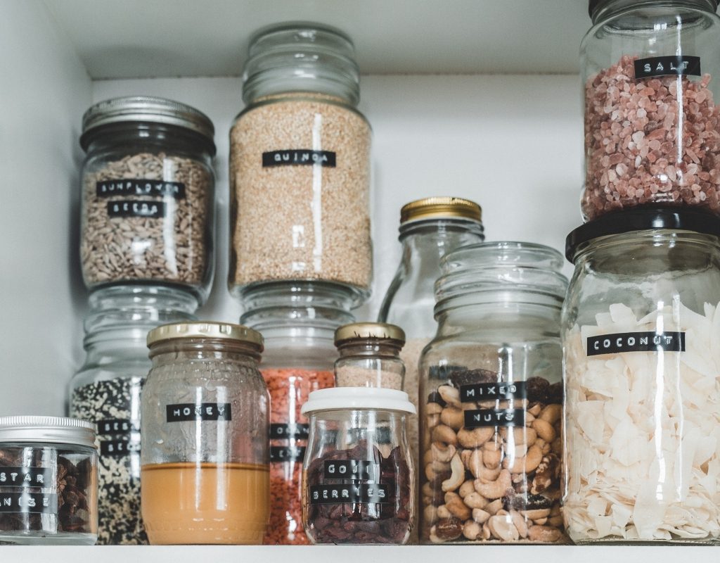 labeled glass jars pantry storage