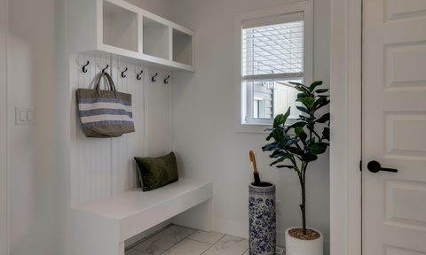 White painted mudroom
