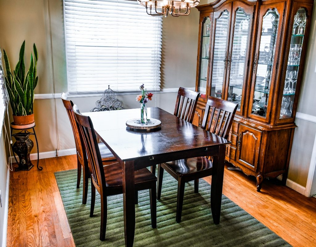 Traditional dining room with a china cabinet