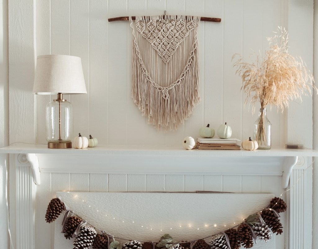 bohemian style fireplace mantle holiday decor