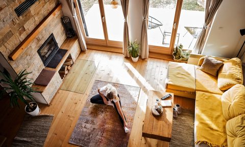 brightly colored cabin living room interior decor