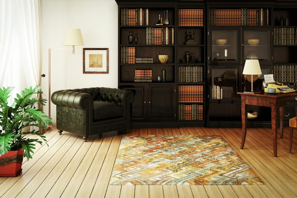 dark brown accent color in home office and library