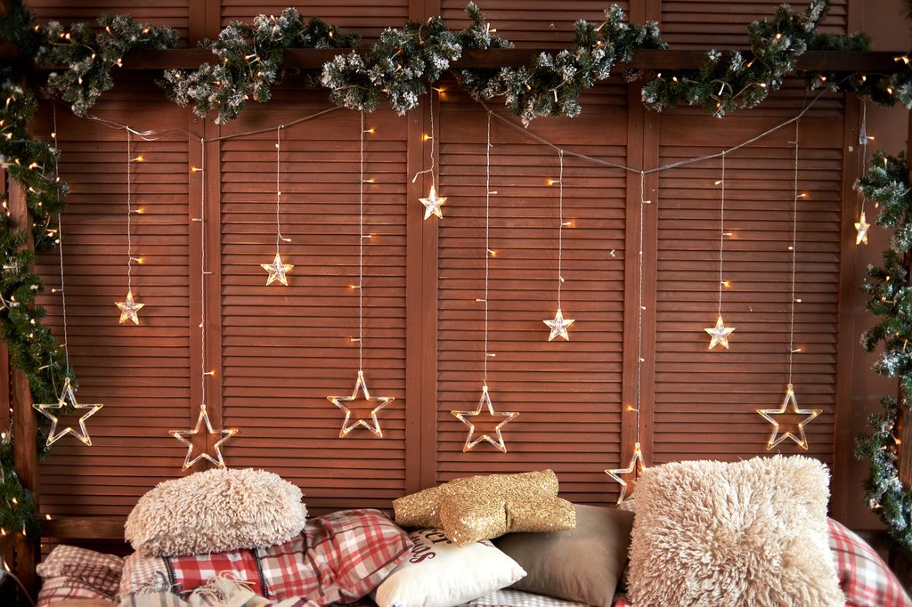 christmas star string lights on wall
