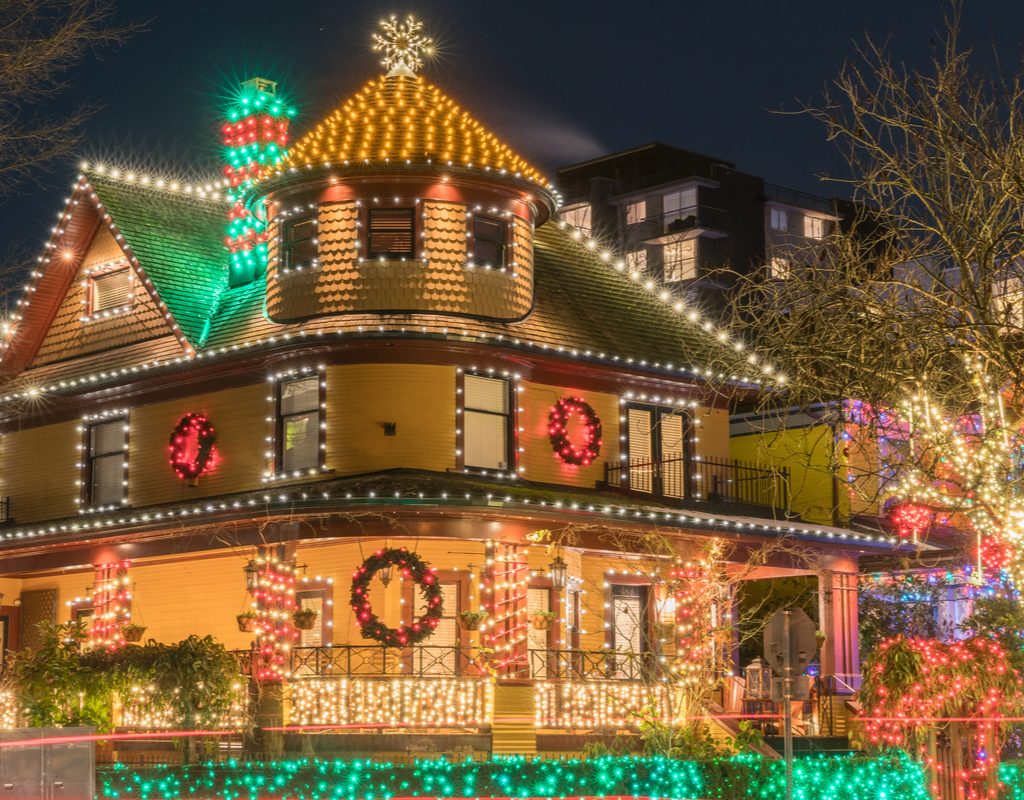 House covered in Christmas lights