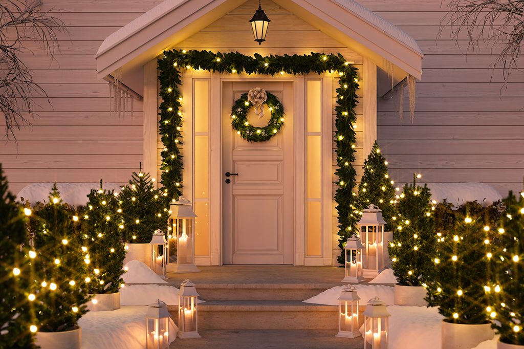 Christmas front door and porch decorations