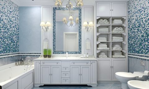 classy vintage blue and white bathroom design