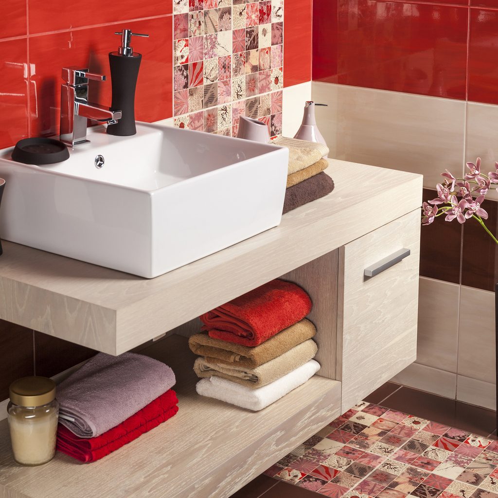 red bathroom tile and color