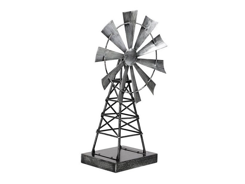 Galvanized metal windmill with working and spinnable rotor blades tabletop decoration.