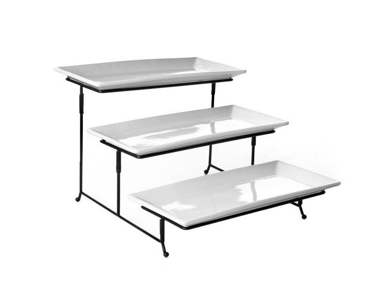 Gibson Gracious 3-Tier serving stand with stoneware plates.