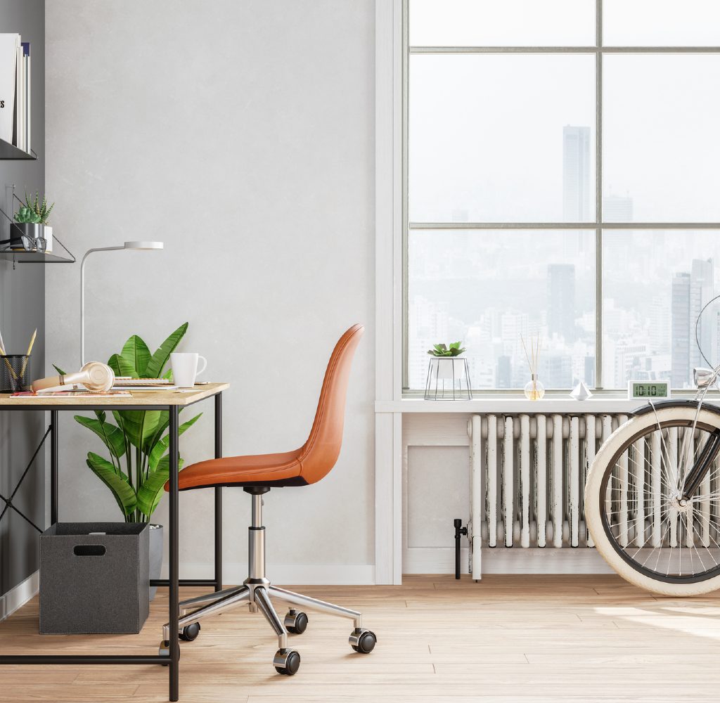 Light gray walls in home office.