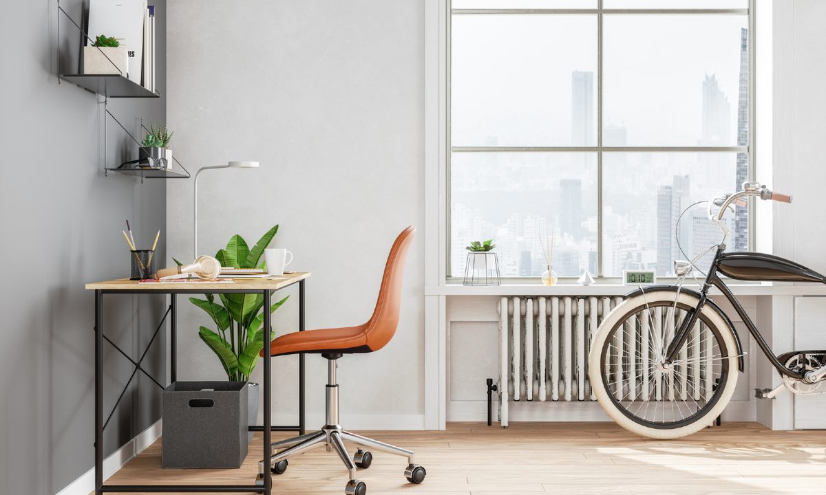 Light gray walls in home office.
