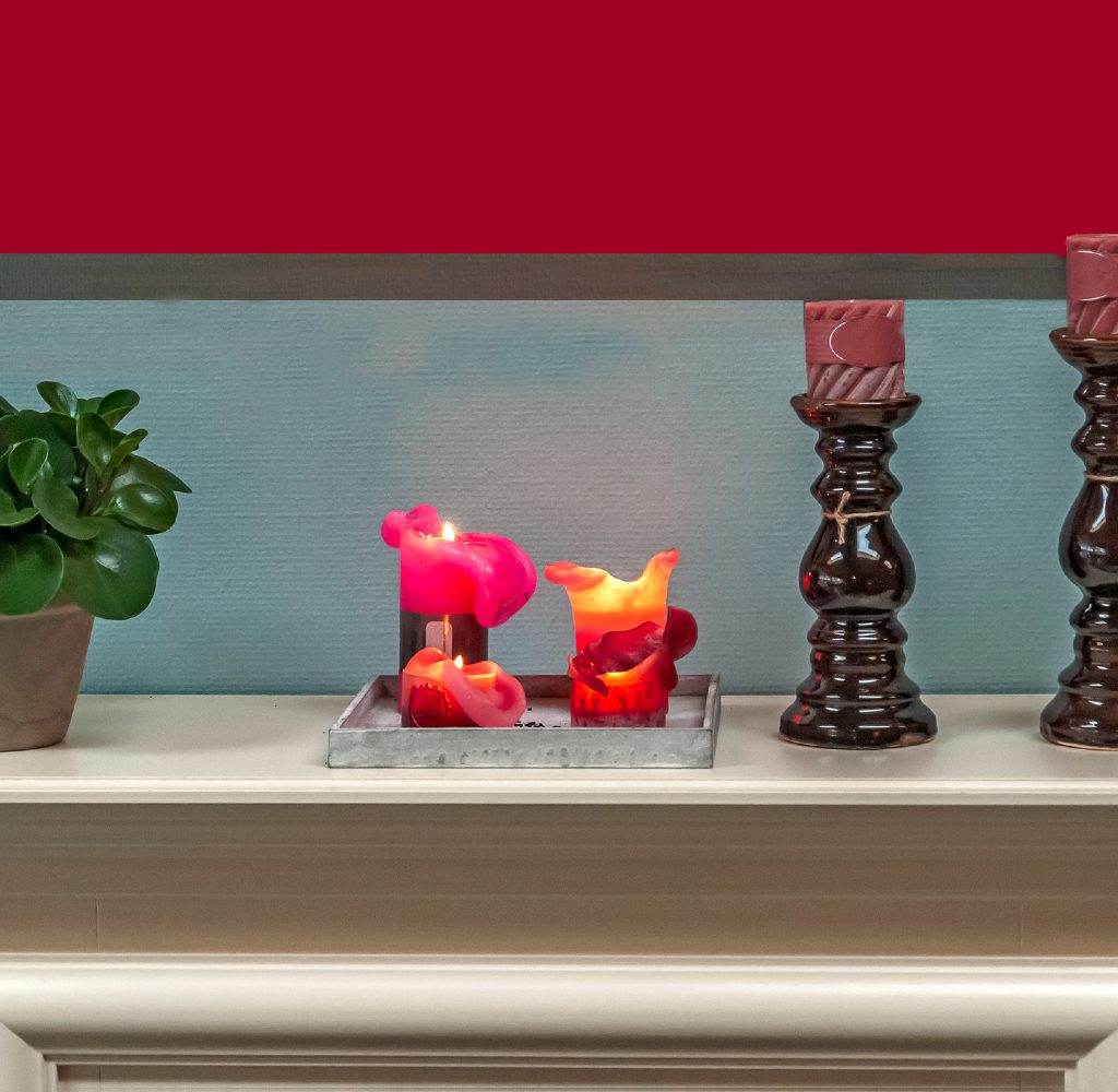 Modern fireplace mantle.