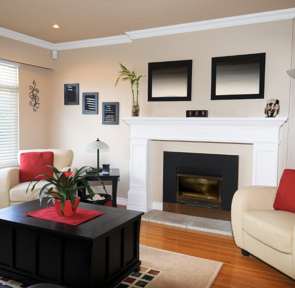 Modern fireplace in living room.