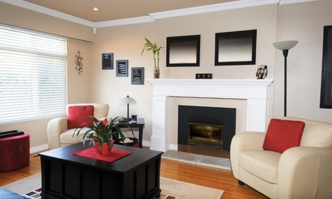 Modern fireplace in living room.